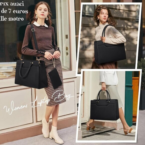 15.6" Leather Laptop Tote for Women, Waterproof Work & Business Shoulder Bag - Picture 2 of 8